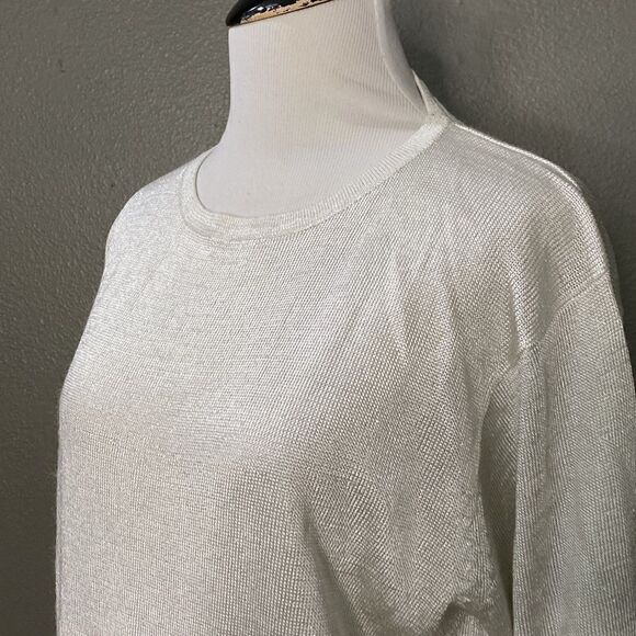 Vintage Jacqueline Ferrar Metallic Silver Short Sleeve Knot Sweater Top - Picture 2 of 10